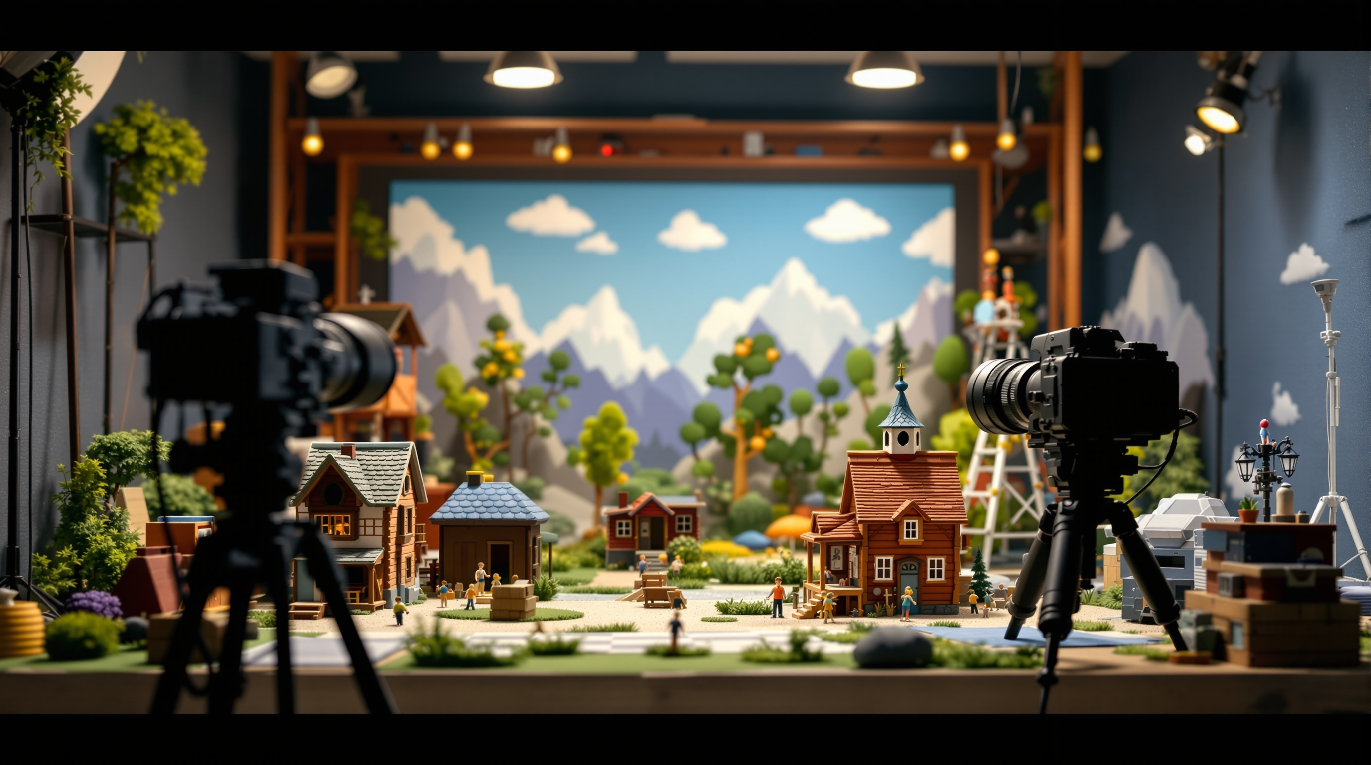 Plateau de tournage stop motion avec personnages